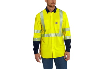 Image of Carhartt FR High Vis Force Hybrid Shirt Class 3-Personal Protective, Brite Lime, Small, Regular, 102843-323-REG-S