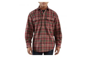 Image of Carhartt Hubbard Plaid Shirt - Men's-Dark Red-Small