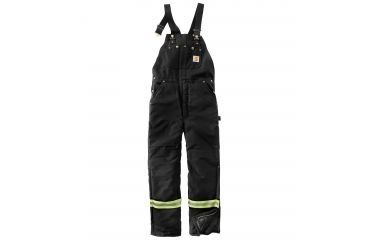 Image of Carhartt HV Striped Duck Bib Lined Overall, Black, 30/28 101696-001-28-30