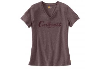 Image of Carhartt Lockhart Graphic Scrpt Logo Short Sleeve V-neck T-shirt - Womens, Sparrow Nep, L-REG 103078-552-REG-L