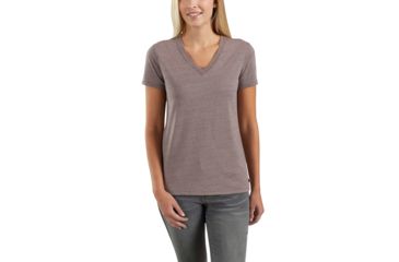 Image of Carhartt Lockhart Short Sleeve Vneck T-Shirt for Womens, Sparrow Nep, Extra Small/Regular 102452-552-REG-XS