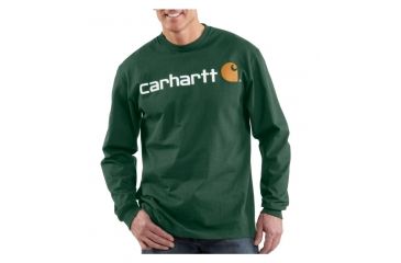 Image of Carhartt Long Sleeve Logo T-Shirt - Men's-Hunter Green-Medium