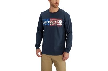 Image of Carhartt Lubbock Graphic Distressed Flag Long Sleeve T-Shirt, Navy, Medium/Regular 102913-412-REG-M