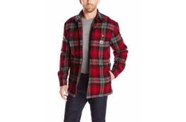 Image of Carhartt Mens Hubbard Sherpa Lined Shirt Jac, Dark Crimson, Medium, 101752-608REGMA