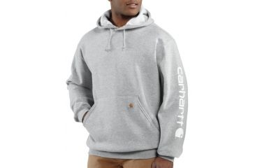 Image of Carhartt Midweight Hooded Logo Sweatshirt - Mens-Heather Grey-Large