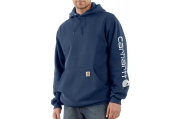 Image of Carhartt Midweight Hooded Logo Sweatshirt - Mens-New Navy-Large
