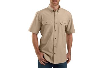Image of Carhartt Midweight Short-Sleeve Button-Front Shirt - Mens, Dark Tan Chambray, Small, 104369-256-REG-S