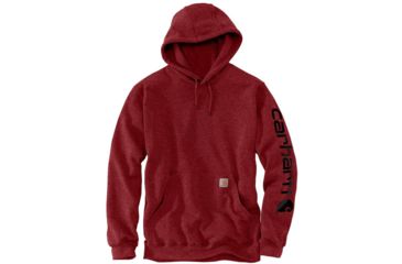 Image of Carhartt Midweight Signature Sleeve Logo Hooded Sweatshirt - Mens, Dark Barn Red Heather, Small, K288-R07-REG-SML