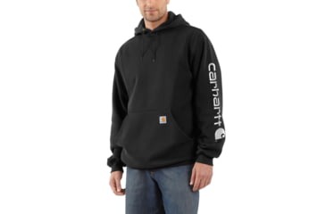 Image of Carhartt Midweight Signature Sleeve Logo Swtsh Hdd-Mens, Black, 4XLarge, Tall, K288-BLK-TLL-4XL