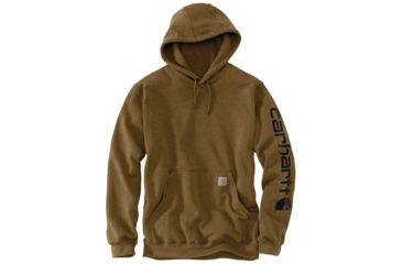Image of Carhartt MW Signature Sleeve Logo Hooded Swtsh - Mens, Oiled Walnut Heather, Large, K288-B00REGLRGA