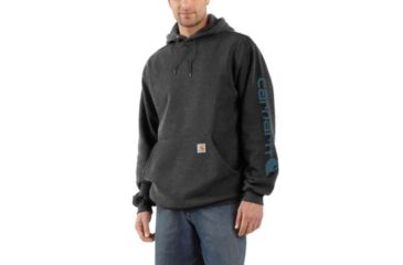 Image of Carhartt MW Signature Sleeve Logo Sweatshirt Hdd - Mens, Carbon Heather/ Stream Blue, XL-REG, K288-060-REG-XLG
