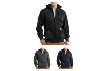 Image of Carhartt Rain Defender Paxton Heavyweight Hooded Zip-Front Sweatshirt for Mens, Black, Carbon Heather, New Navy
