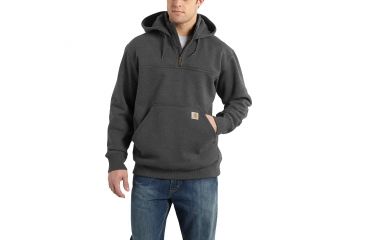 Image of Carhartt Rain Defender Paxton Heavyweight Hooded Zip Mock Sweatshirt for Mens, Carbon Heather, 2XL/Regular 100617-026-REG-2XL