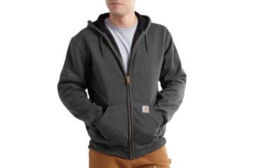 Image of Carhartt Rain Defender Rutland Thrermal Lined Hooded Zip-Front Sweatshirt for Mens, Carbon Heather, 2XL/Regular 100632-026-REG-2XL