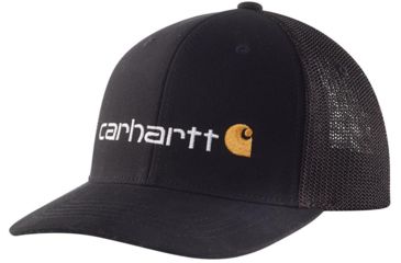 Image of Carhartt Rugged Flex Canvas Mesh-Back Fitted Logo Graphic Cap - Mens, Black, Medium/Large, 104192-N04-M/L