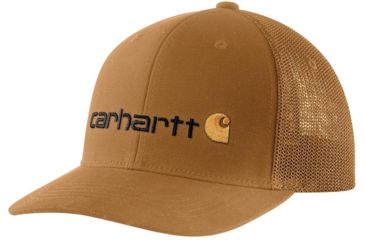 Image of Carhartt Rugged Flex Canvas Mesh-Back Fitted Logo Graphic Cap - Mens, Carhartt Brown, Medium/Large, 104192-BRN-M/L