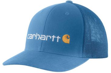 Image of Carhartt Rugged Flex Canvas Mesh-Back Fitted Logo Graphic Cap - Mens, French Blue, Medium/Large, 104192-FHB-M/L