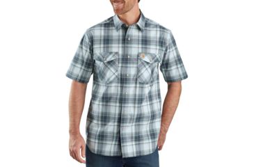 Image of Carhartt Rugged Flex Lightweight Short-Sleeve Snap-Front Plaid Shirt - Mens, Bluestone, Extra Large, 104171-BLS-REG-XL