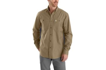 Image of Carhartt Rugged Flex Rigby Long Sleeve Work Shirt - Mens, Dark Khaki, 3XL, Regular, 103554-253-3XL-REG