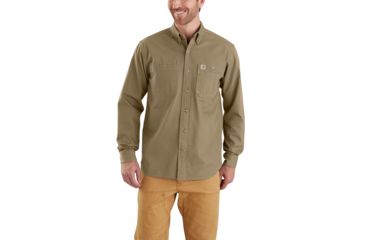 Image of Carhartt Rugged Flex Rigby Long Sleeve Work Shirt - Men's, Dark Khaki, Small, Regular, 103321-253-REG-S
