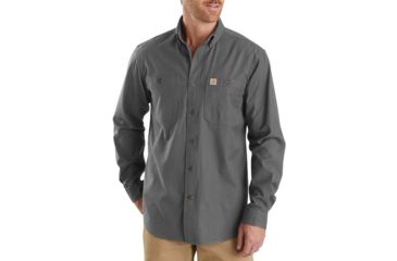 Image of Carhartt Rugged Flex Rigby Long Sleeve Work Shirt - Mens, Gravel, Extra Large, 103554-039-REG-XL