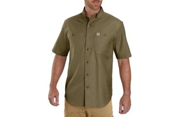 Image of Carhartt Rugged Flex Rigby Short Sleeve Work Shirt - Mens, Military Olive, Small, 103555-396-REG-S