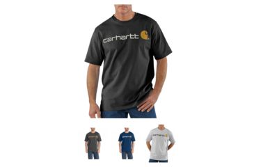 Image of Carhartt Shortsleeve Logo T-Shirt - Mens, Black, Carbon Heather, Dark Cobalt Blue Heather, Heather Grey