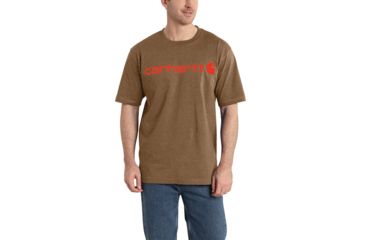 Image of Carhartt Signature Logo Short Sleeve T-Shirt for Mens, Barrel Heather, 2XL/Regular K195-219-REG-XXL