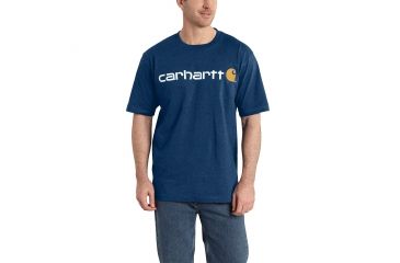 Image of Carhartt Signature Logo Short Sleeve T-Shirt for Mens, Dark Cobalt Blue Heather, Small/Regular K195-413-REG-SML