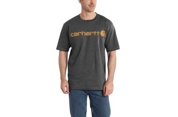 Image of Carhartt Signature Logo Short Sleeve T-Shirt for Mens, Carbon Heather, Small/Regular K195-CRH-REG-SML