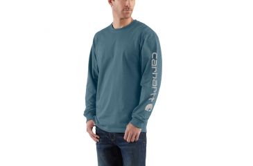 Image of Carhartt Signature Sleeve Logo LS T-shirt Org Fit - Mens, Steel Blue, XXL-REG K231-437-REG-XXL