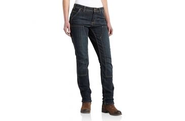 Image of Carhartt SlimFit Double Flame-Resistantont Denim Dungaree for Womens, Timeworn Indigo, 16/Short 100654-485-SHT-16
