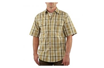 Image of Carhartt Standish Plaid Shortsleeve Shirt - Men's-Amber Yellow-Medium