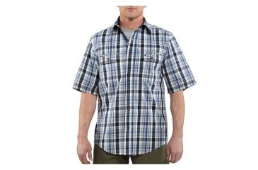 Image of Carhartt Standish Plaid Shortsleeve Shirt - Men's-Dark Cobalt Blue-X-Large
