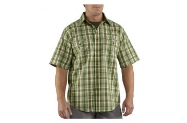 Image of Carhartt Standish Plaid Shortsleeve Shirt - Men's-Forest Green-Large