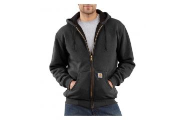 Image of Carhartt Thermal-Lined Hooded Zip-Front Sweatshirt - Men's-Charcoal Grey Heather-X-Large-Regular