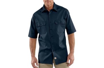 Image of Carhartt Twill Short Sleeve Work Shirt for Mens, Navy, Small/Regular S223-NVY-REG-SML