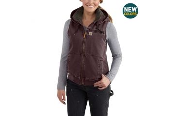 Image of Carhartt Weathered Duck Wildwood Vest for Womens, Deep Wine, Extra Small/Regular 102253-643-REG-XS