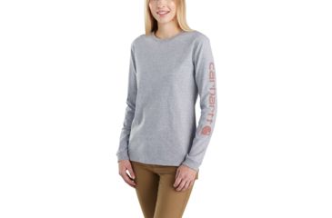 Image of Carhartt WK231 Workwear Slv Logo Long Sleeve TShirt-Womens, Heather Gray, XSmall, Regular, 103401-034-REG-XS