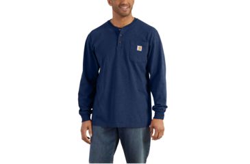 Image of Carhartt Workwear Pkt Long Sleeve Henley MW Jersey Org Fit - Mens, Dark Cobalt Blue Heather, XXL-REG K128-413-REG-XXL