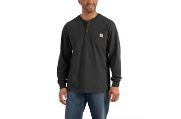 Image of Carhartt Workwear Pocket Long Sleeve Henley for Mens, Black, Small/Regular K128-BLK-REG-SML