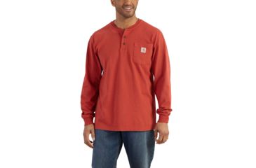 Image of Carhartt Workwear Pocket Long Sleeve Henley for Mens, Chili, Extra Large/Regular K128-CHI-REG-XLG