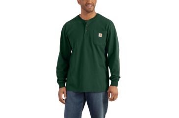 Image of Carhartt Workwear Pocket Long Sleeve Henley for Mens, Hunter Green, Large/Regular K128-HTG-REG-LRG
