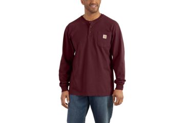 Image of Carhartt Workwear Pocket Long Sleeve Henley for Mens, Port, Extra Large/Regular K128-PRT-REG-XLG