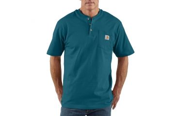Image of Carhartt Workwear Pocket Short Sleeve Henley for Mens, Stream Blue, Small/Regular K84-984-REG-SML