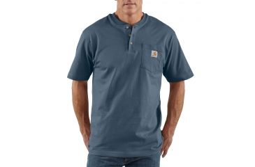 Image of Carhartt Workwear Pocket Short Sleeve Henley for Mens, Bluestone, Small/Regular K84-BLS-REG-SML