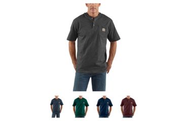 Image of Carhartt Workwear Pocket Short Sleeve Henley for Mens, Carbon Heather, Dark Cobalt Blue Heather, Hunter Green, Navy, Port