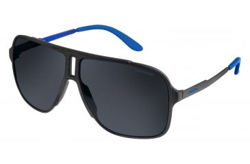 Image of Carrera 122/S Sunglasses CA122S-0GUY-IR-6111 - Black Shiny Matte Frame, Gray Blue Lenses, Lens Diameter 61mm, Distance Between Lenses 11mm
