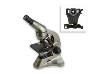 Image of Carson 40x-499x Table Top Microscope w/Universal Smartphone Adapter for Microscopes, Black/Gray, MS-040SP
