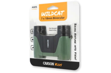 Image of Carson Optical Wild Cat Series 7x18mm Binoculars, Green, 3.2 in x 4.4 in x 1.3 in, WC-718